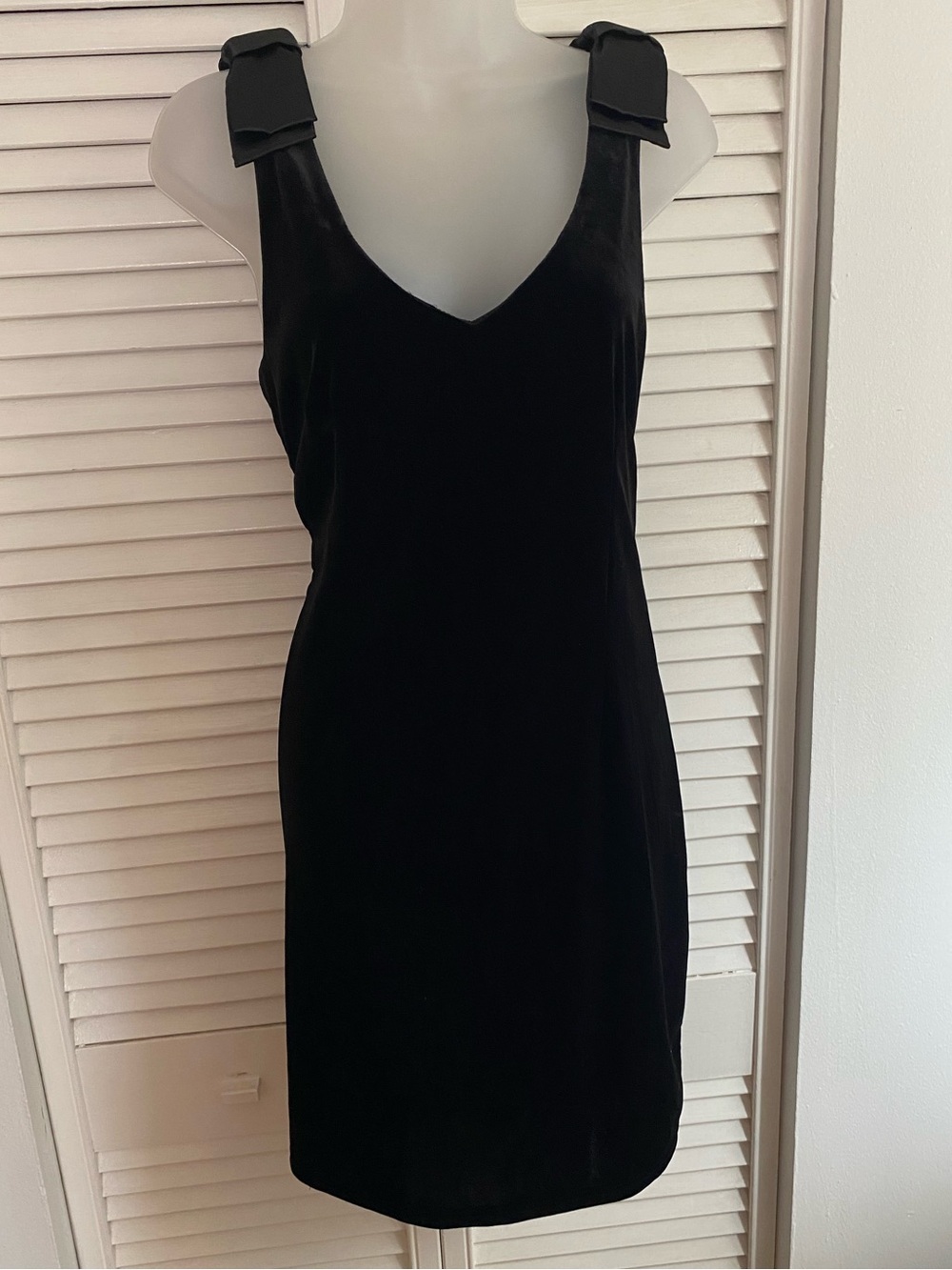Black Velvet Mini Dress with Bow Strap Details
